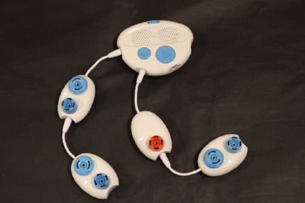 Photo of Code Jumper with three play pods and one pause pod.